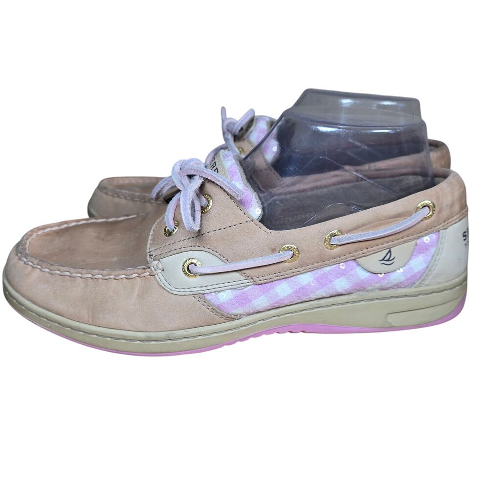 Sperry Top-Sider Tan Leather and Pink 2 Eye Boat Shoes Size 8.5 M
Cushioned